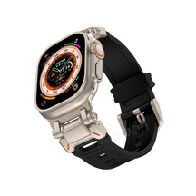 Apple Uyumlu  Watch  42mm 44mm 45mm 49mm Titanyum Metal Bağlantı Kitli Silikon Kordon 101