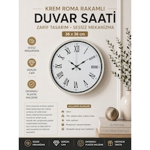 36 Cm Krem Roma Rakamlı Duvar Saati Roma Rakamlı Beyaz Kadran