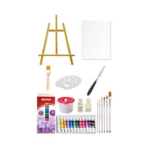 Mini Şövale Seti 38 Cm Red Apple Tüp Yağlı Boya Seti 12 Ml 12'li 25x35 Tuval Seti Metal Spatül Çok Renkli