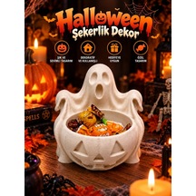 Halloween Cadılar Bayramı Dekoratif Hayaletli Balkabağı Şekerlik Kase Masa Üstü Dekor