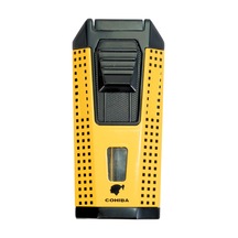 Cohiba Çift Torch Pürmüz Delicili Sarı Siyah Nokta Desenli Metal Puro Çakmağı - Tr9536