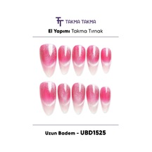 10'lu Pembe Uzun Badem Ubd1525 Tekrar Kullanılabilir El Yapımı Protez Takma Tırnak Xs