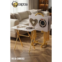 Eranş Serisi 4'lü Katlanır Cam Kahve Desen Çanta Zigon Sehpa Gold Ayak Kahve Desen Gold