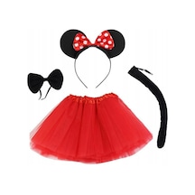 Minnie Mouse Kostüm Seti Etek Taç Kuyruk Papyon Gösteri Seti -