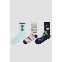 Penti Siyah Erkek Çocuk Born To Surf 3'lü Soket Çorap Çok Renkli