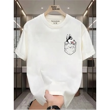 Startmore Unisex Kod 4 Köpek Minimalis Baskı T-shirt Beyaz
