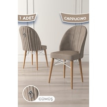 Canisa Ritim Serisi 1 Adet Cappucino Sandalye 1.sınıf Babyface Ithal Kumaş Doğal Ahşap Ayak Gümüş Halkalı Sandalye Cappucino Ayaklar Doğal Ahşap