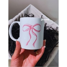 Fiyonk Kupa, Doğum Günü Hediyesi, Pembe Kupa, Pembe, Kalpli Kurdele Beyaz