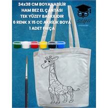 34x38 Cm Boyanabilir Ham Bez El Çantası Tek Yüzey Baskılıdır 6 Renk X 15 Cc Akrilik Boya 1 Fırça Çok Renkli