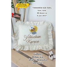 Gros Shop Müslin Yeni Doğan 4katlı Organik %100pamuk Kişiye Özgü Nakışlı Hastane Çıkış Seti Ay Yıldızlıayıcık Ekru-2