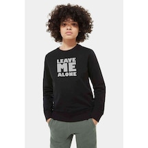 Tshirthane Leave Me Alone Baskılı Unisex Çocuk Siyah Sweatshirt Siyah