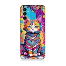 Samsung Galaxy M23 Uyumlu Renkli Sevimli Kedi Desenli Silikon Kılıf