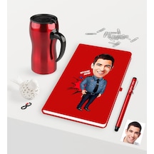 Kişiye Özel Bay Polis Karikatürlü Kırmızı Defter Kalem Termos Mug N11.2306 Kırmızı
