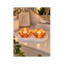 Turuncu Lotus Çiçeği 2 Li Dekoratif Tealight Mumluk Seti Turuncu