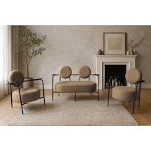 Azra Mobilya Venüs Koltuk Takımı Siyah İskelet Modern Koltuk Seti Ofis Ve Ev Kullanımı Soft Kumaş Açık Kahve Açık Kahverengi