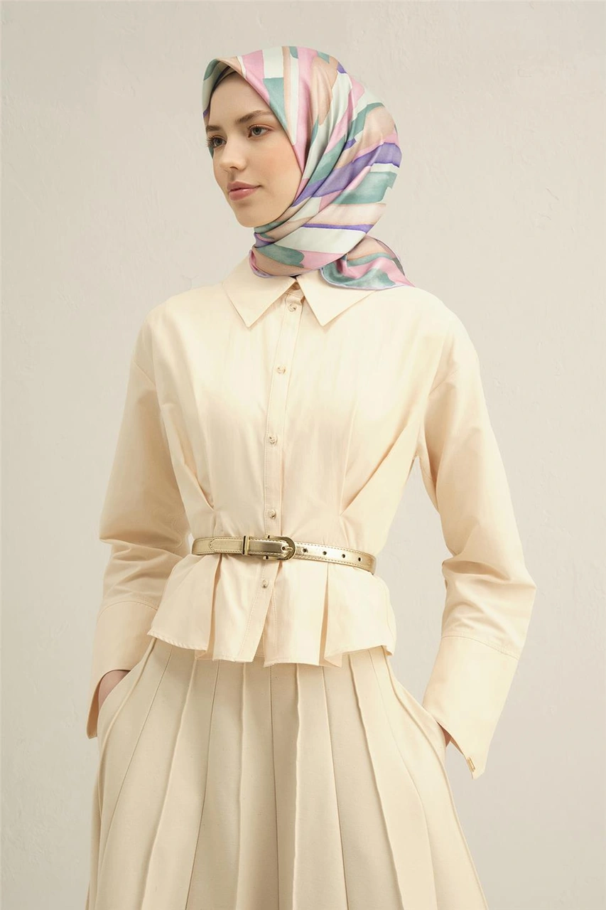 Armine Soyut Desenli Saf İpek Twill Eşarp 9306d 38 Çok Renkli