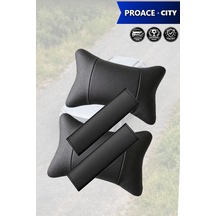 Proace City Uyumlu Deri Kemer Koruyucu Deri Yastık Lüks Siyah Set