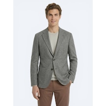 Kip Haki Desenli Modern Fit Keten Karışımlı Ceket