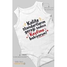 Morivokids Kalite Standartlarım Mesajlı Sıfır Kollu Bebek Zıbını %100 Pamuk Beyaz
