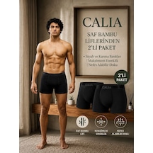 Qulat Calıa Erkek Bambu Boxer 2 Li Paket Gri Renk Nefes Alan Esnek Yumuşak Dokulu Boxer Siyah