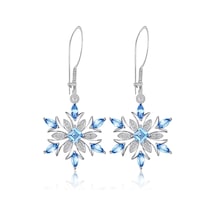 Brezza Lusso Jewelry Aquamarin Taşlı Özel Tasarım Kar Tanesi Kadın Gümüş Küpe