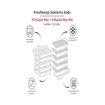 15 Adet Saklama Kabı 5 Büyük-10 Orta Boy 4 Litre + 1,3 Litre Derin Dondurucu Mikrodalga Uyumlu Ekru