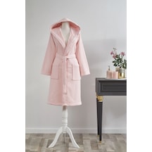 Ekoseli Kapüşonlu Çocuk Bornozu Pembe
