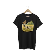 Hunting Avcılık Vahşi Yaşam Avcı Köpeği Ve Çulluk Kuşu Baskılı %100 Pamuk Regular Fit Siyah T-shirt Siyah