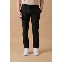 Braccas Erkek Slim Fit Beli Bağlamalı Dokulu Siyah Pantolon Siyah