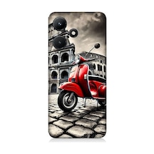 İnfinix Hot 30i Uyumlu Kırmızı Vespa Roma Sokakları Desenli Silikon Kılıf Çok Renkli