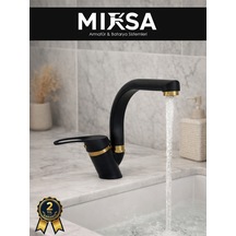 Lüx Siyah-gold Balıksırtı Borulu Banyo Lavabo Bataryası, Musluğu, Çift Su Girişli