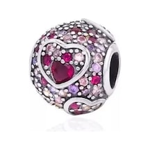 Fubena Mor Taşlı Kalpli Yuvarlak Charm