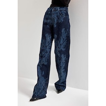 it's basic Kadın Koyu Kot Rengi 9s6-5 Loose Fit Parlak Taşlı Özel Tasarım Denim Jean Koyu Kotrengi
