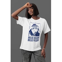 Sevbano Billie Eilish Şarkıcı Ön Baskılı Unisex Oversize Tişört Beyaz