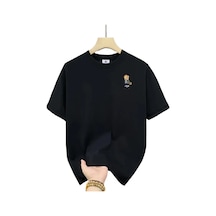 Erkek Tişört Penye Compack Gözlüklü Ayı Bisiklet Yaka Erkek T-shirt - Siyah