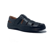 Sultan Siyah Hakiki Deri Bantlı Ortopedik Günlük Erkek Yazlık Ayakkabı Siyah