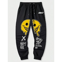 Street Life Guys Cartoon & Letter Graphic Drawstring Waist Eşofman Altı Siyah