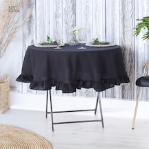 Dnc Home Tekstil  Siyah Keten Yuvarlak Fırfırlı Masa Örtüsü Siyah