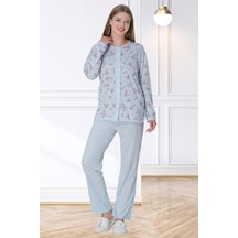 Mecit 5737 Mavi Kadın Boydan Düğmeli Büyük Beden Pijama Takımı 001