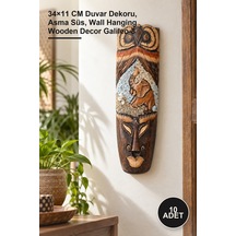 10 Adet Ahşap Duvara Asmalı Kumlu Mask 34 11 Cm Duvar Dekoru, Asma Süs, Wall Hanging Wooden Decor Galileo-8
