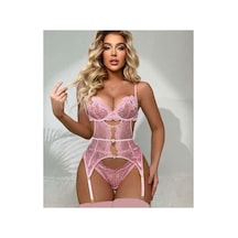 Hrşytrend Herşeytrend Kalp Aksesuarlı Dantelli Fantezi Pembe Jartiyer Takım Pembe