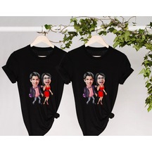Bk Gift Kişiye Özel Sevgililer Karikatürlü İkili Siyah T-shirt Seti, Sevgililer Hediye, Çift Hediyesi, Yıl Dönümü Hediyesi, Kişiye Özel Tişört-9