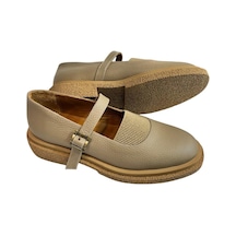 Tufan Shoes Bej Hakiki Deri Üst Kısmı Lastikli Babet Bej