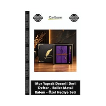 Özel Üretim Lüks Promosyon Mor Yaprak Desenli Deri Defter Roller Metal Kalem Özel Hediye Seti