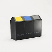 3 Lü Sallanır Kapaklı Sıfır Atık Kutusu Sak-303 Metal Geri Dönüşüm Ünitesi Hey Çelik