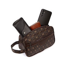 Newish Polo Erkek Desenli Siyah Vegan Deri Portföy-clutch Traş/makyaj Ve El Çantası Günlük, Seyahat Kahverengi