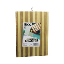 Beyaz Çizgili Ahşap Bambu Kesim Panosu - Kesme Tahtası Metal Kulplu 26 X 36 X 1.4cm Bx40 Renkli