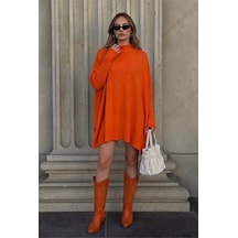 Onno Style Women Spor Triko Düz Salaş Panço Turuncu