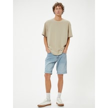 Koton Slim Fit Kot Şort Bermuda Cep Detaylı Pamuklu Bleach 4sam40028ıd Açık Mavi