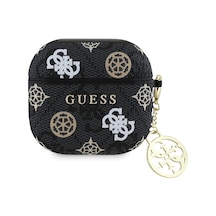 Airpods Uyumlu 4 Kılıf Guess Lisanslı Metal Zincirli 4g Desenli Yazı Logolu Peony Kılıf Siyah